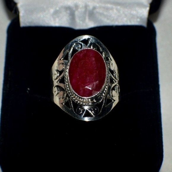 New Womens Ruby Kashmir Ring Southwestern Style Set in 925 Sterling Silver - Picture 4 of 7